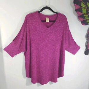 Faded Glory Top 3/4 Sleeve Cold Shoulder Lightweight Sweater Purple Pink 1x
